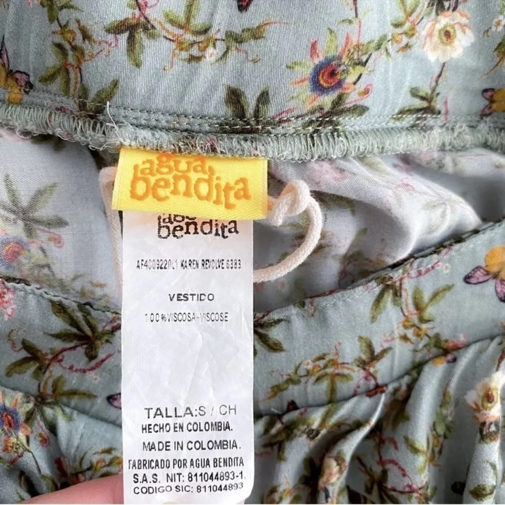 Agua Bendita Karen Midi Long Dress Seagreen Geen Floral Button Front Slit S - Picture 7 of 12